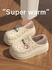 女士防水家居拖鞋和保暖衬里，厚底 EVA 材质，防水户外服装，情侣拖鞋