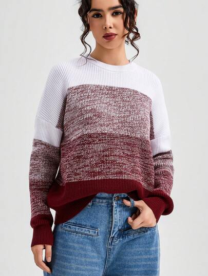 Maglione oversize lavorato a maglia con blocchi di colore, maniche lunghe, girocollo, pullover morbido, design patchwork, casual per autunno e inverno