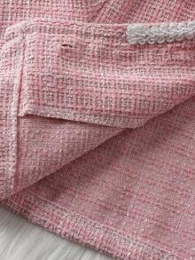 Baby Girls' Fashion Casual Woolen Suit, Bow Tie Belt Lapel Pink Woolen Coat + Bow Tie Pleated Pink Woolen Skirt - Pink - View 6