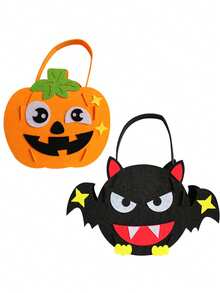 1/2/4pcs多款糖果袋手提袋手工南瓜袋乞讨糖果袋手提袋南瓜蜘蛛网糖果DIY手工糖果袋材料袋 - 彩色 - 查看 4