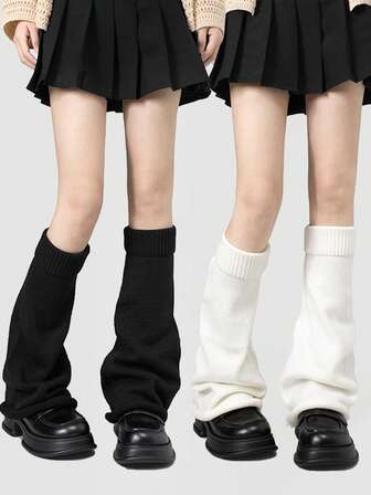 1/2 Pairs Women's Petite Solid Color Wide Leg Knit Leg Warmers, Leg Slimming, Cosplay Halloween Decorative Leg Warmers, Leg Covering Stockings, Versatile Mid-Calf Leg Warmers, Suitable For Autumn/Winter, Daily Wear Christmas Gift