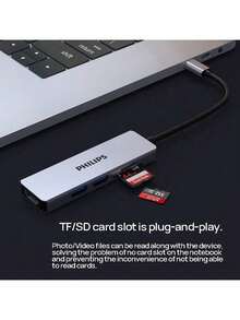 PHILIPS Estación de acoplamiento tipo C SWR1608E/93, adaptador USB-C a HDMI, lector de tarjetas SD/TF para portátiles y tabletas (gris espacial) - Gris espacial - Ver 3