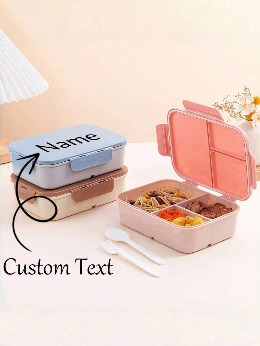 Personalized Customized Name Lunch Box (Free Fork, Spoon), Adult Or Child Boy And Girl Containers, 3 Compartments, Lunch Food Container With Cutlery, Sauce Jar, Pancake Liner, Microwave And Dishwasher , Lunch Box To Avoid Confusion Christmas Gift Easy To Clean Exquisite,High-Quality Custom,Personalized,Unique Ideal Gifts For Her Her,Boyfriend,Girlfriend,Dad,Mom,Family,Friends,Son,Daughter,School Students,Workers,Kids School,Home,Office - Multicolor - View 1