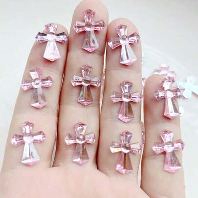 50 Pieces Of Pink Cross Acrylic Rhinestone Suitable For Jewelry Making DIY Decoration