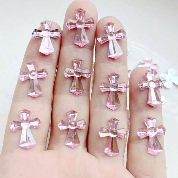 50 Stücke rosa Kreuz Acryl Strass, geeignet für Schmuckherstellung und DIY Dekoration