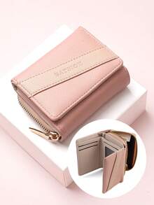 BATSIOE Women's Short Patchwork Color Block Wallet Fashionable Trifold Small Clutch Purse Student Pouch With Zipper Coin Pocket Perfect Gift For Women And Girls Money Wallet Mini Wallet Purse Wallet Y2K Small Wallet Cute Wallet