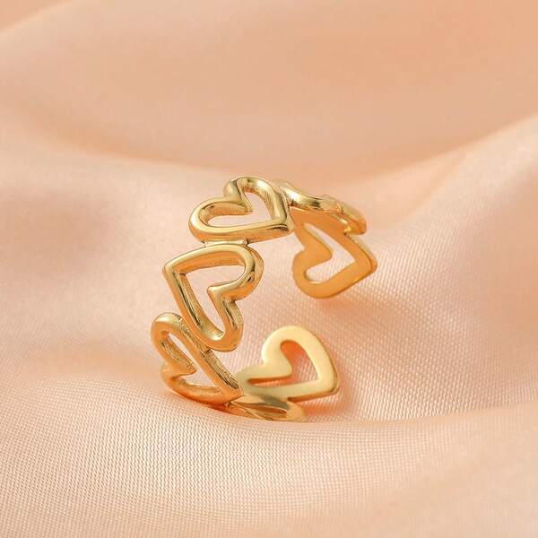 خاتم قلب دائري كامل، خاتم نسائي من الفولاذ المقاوم للصدأ، تصميم قلب مجوف، خاتم فولاذ 304 مقاوم للصدأ، حزام قابل للتعديل، مناسب للخطوبة والزفاف وموسم الزفاف