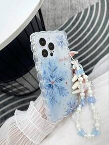 Carcasă de telefon anti-cădere din TPU, minimalistă, pictată cu model fulg de zăpadă, cu margini ondulate, împletite și accesoriu pentru brățară cu mărgele lucrate manual, compatibilă cu iPhone 17Pro/17Air/17/17ProMax 16/11/16Pro/16Plus/16ProMax/16E/15ProMax/13/14/12/XS/XR/7G/8PXR/7/8, pictată pentru iPhone 15ProMax, 13, 14, carcasă moale, P12, anti-cădere X, carcasă moale anti-cădere din TPU pictată 12/14