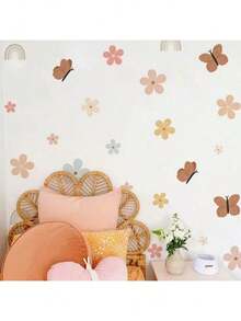 1 件波西米亚风水彩花彩虹蝴蝶儿童房墙贴适用于儿童房客厅装饰墙贴壁纸卧室装饰厨房装饰墙面装饰