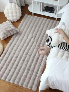 1pc Matcha Green Faux Rabbit Fur Bubble Plush Fabric Bedroom Carpet, Simple Solid Color Floor Mat, Decorative Soft & Fluffy Rug, Suitable For All Areas Of The Bedroom 60*120 60*180 80*180 ,Room Decor