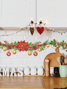 1 pieza, Decoración festiva navideña, Pegatina de pared autoadhesiva de PVC, Estilo moderno, Diseño de guirnalda, hoja, campana y flor para Navidad, Removible y reutilizable, Para el hogar, sala de estar, dormitorio, cocina, estudio, entrada, Acabado semimate, Forma asimétrica, Para decoración de superficies de vidrio, Decoraciones navideñas para el hogar, Decoración de habitaciones, Decoración de paredes, Pegatinas