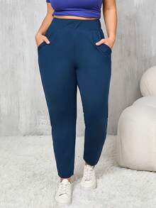 1 Stück Damen Große Größen Lässig Bleistift Hose mit elastischem Bund und seitlichen Taschen, geeignet für Innenaktivitäten, Yoga, hautfreundlich, vielseitig