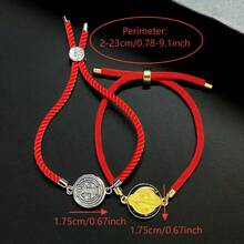 2 piezas Nuevo brazalete ajustable de cuerda roja y medalla de San Benito, brazalete trenzado de moda casual para mujer, regalo de Navidad