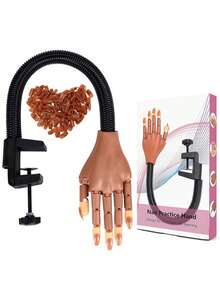 1pack Practice Hand For Acrylic Nails-Fake Flexible Movable Practice Nail Hand Practice For Acrylic Nail Kit, Maniquin Hand For Nail Practice With 100 Pcs Refill Nail Tips - Brown - View 8