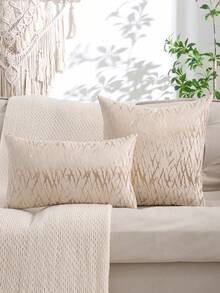 1pc Metallic Jacquard Geometric Pattern Decorative Throw Pillow Cover, For Living Room And Bedroom,Fall Decor,Autumn Decor,Room Decor - Beige - View 7