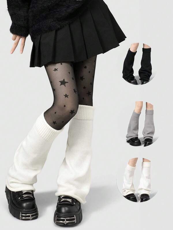 1/2 Pairs Solid Color Leg Warmers, Women's Knitted Leg Warmers, Y2K Subculture Flared Leg Leg Warmers, Spring/Autumn