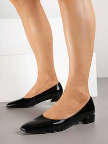 Élégantes ballerines à talon carré pour femmes - Chaussures classiques pour le travail/le bureau en automne/hiver - Noir - Voir 1