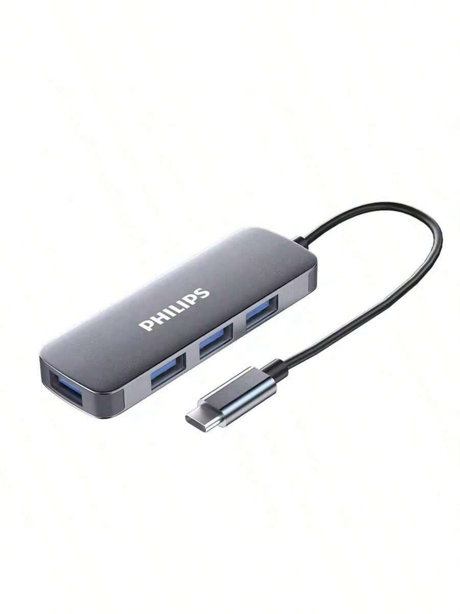 PHILIPS Stație de andocare SWR1604L/93, hub USB cu patru porturi, pentru laptopuri, unități USB, tastaturi, hard disk-uri mobile și hub-uri USB multi-port (gri spațial)