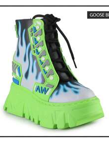 Women's Edgy Frame Print Street Fashion Wedge Platform Sneakers Green  Fashionable    Home  Vacation    All Season - Green - View 3