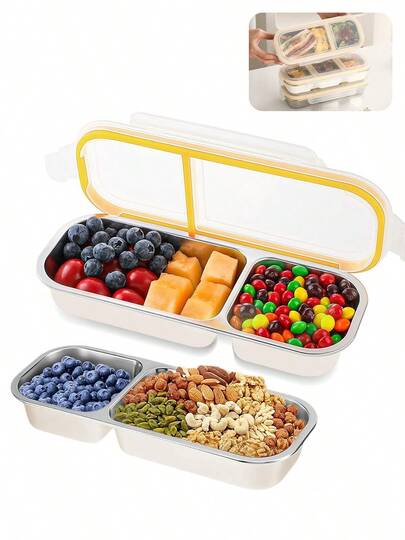 Meoky Stainless Steel Snack Box, 2/3 Compartment Bento Lunch Containers with Lids, Reusable Leak-Proof Food Storage for School, Travel, Office, Camping
