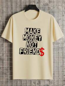 Men's 100% Cotton Make Money Not Friends T-Shirt , Men's Christmas 220g Heavy Cotton T-Shirt(1 PC) - Apricot - View 1