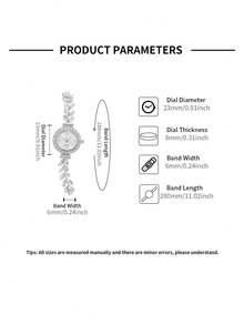 LUCKYFOX 青少年石英表，时尚优雅，珍珠表带镶嵌水钻，圆形表盘，可调节表带，适合日常佩戴，礼品之选。 - 銀色 - 查看 5
