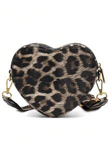 Leopard Print Heart-Shaped Bag Women's Shoulder Crossbody Bag, Fashionable Mini Love Bag, Suitable For Daily Travel, Parties, Leisure, Also Suitable For Giving Gifts To Female Friends