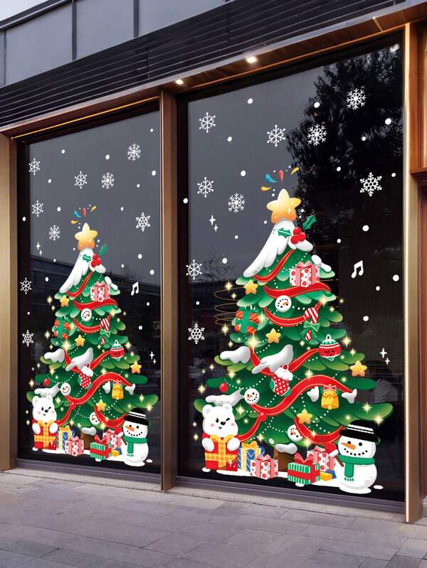 1pc Christmas Window Sticker, Christmas Tree Decor For Shop Window Display, Christmas Tree Sticker For Glass, Tile, Metal Surfaces