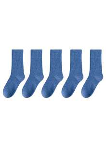 1 Pair/5 Pairs Blue Socks, Fashion Casual Minimalist Comfortable Soft Sports Versatile Women Mid-Calf Socks