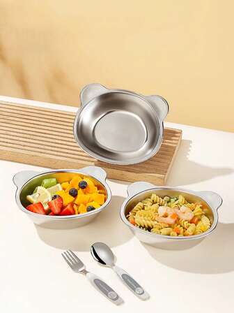 1pc Stainless Steel Dinner Plate, Fruit Plate, Dessert Bowl, Salad Bowl, Multi-Purpose Cartoon Soup Bowl, Cake & Snack Bowl