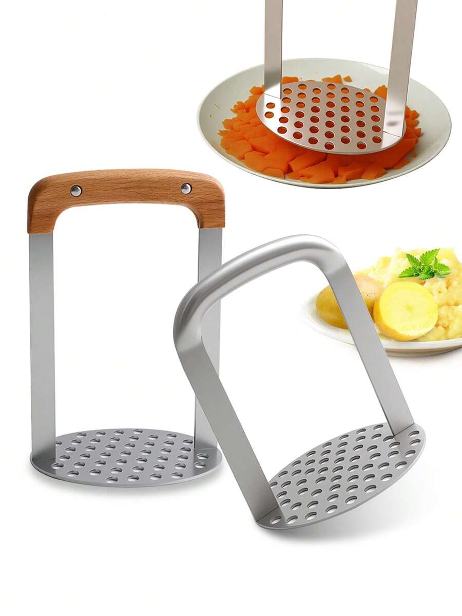 1pc 430 Stainless Steel Potato Masher, Manual Vegetable & Fruit Masher Tool For Mashing Potatoes, Pumpkin, Vegetable Puree, Kitchen Salad Tool - View 1