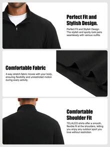 TELALEO Men's Long Sleeve Tops Dry-Fit Active Quarter Zip Long Sleeve Athletic Fall Fashion Outfits Workout Sweatshirts Winter Zip Up Casual Pullover - 黑色 - 查看 4
