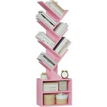 6 Tier Tree Bookshelf, Small Bookcase With Storage Cabinet, Modern Narrow Bookshelves Organizer, Floor Standing Book Shelf For Bedroom/Living Room/Home Office/Corner - 粉色 - 查看 9