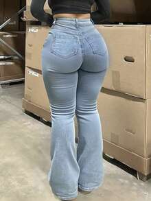 Plus Size Denim Flared Jeans,Elegant,Chic,Formal,Going Out,Fall For Women,Plus Size Jeans,Jeans Plus Size Women,Curve Jeans,Jeans For Women,Jeans,Baggy Jeans,Pants,Cargo Pants,Cowgirl Plus Size,Halloween,Halloween,New Year,Country,Christmas