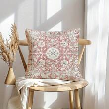 4PCS Bohemian Throw Pillow Covers - 17.7*17.7 Inches, Single-Side Pink Retro Print, Farmhouse Decor For Indoor/Outdoor, Porch, Living Room & Sofa, Machine Washable With Zipper (No Insert)