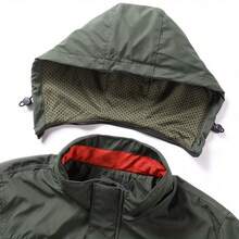 Casual Multi-Pocket Thin Jacket For Spring Fall - Lightweight Zip Up Hooded Jacket Coat - Men's Jacket For Outdoor - For Men - Suitable For Casual Wear, Hiking, Travel - Perfect Gift For Outdoor Enthusiasts Quality - 軍綠色 - 查看 3