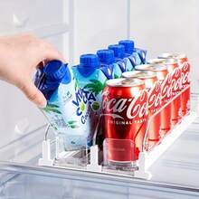 Drink Organizer For Fridge, Soda Can Organizer Dispenser For Refrigerator With Automatic Pusher Glide, Width Adjustable Clear Dividers Can Holder