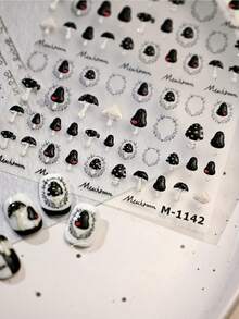 Dark Vintage Mushroom 5D Nail Stickers Cute Cartoon Plant Jelly Gothic Whimsical Self Adhesive Decoration Nail Art Decals