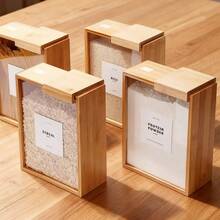 4pcs Modern Bamboo Acrylic Food Storage Dispenser Kitchen Organizer With Hermetic Seal For Cereal Pasta Flour Rice Countertop Pantry Camping Restaurants Space-Saving Design Home Kitchen Supplies