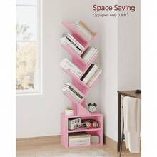 6 Tier Tree Bookshelf, Small Bookcase With Storage Cabinet, Modern Narrow Bookshelves Organizer, Floor Standing Book Shelf For Bedroom/Living Room/Home Office/Corner - 粉色 - 查看 3