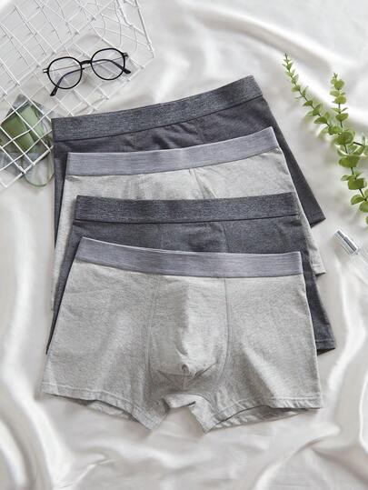 4pcs Boys' Casual Solid Color Elastic Waist Briefs, Comfortable Breathable Basic Style Shorts, Suitable For Teenagers And Students