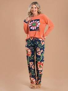 Floral Women's Pajamas - Apricot - View 1