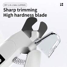 1个全新二合一宠物指甲钳/磨甲器，可修剪和打磨指甲，LED灯防止剪到指甲根部，智能电量显示，USB充电，适用于犬猫