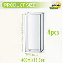 6/4pcs 16.9/12.8oz Square Crystal Glass Drinking Glasses Set, Clear Stemmed Beverage Cups For Iced Coffee, Multi-Purpose Barware For Home Kitchen, Party Use, Restaurant-Grade Entertaining Essentials, Best For Christmas, Perfect For Thanksgiving