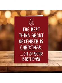 1 Carte d'anniversaire et de Noël de décembre amusante avec enveloppe, La meilleure chose à propos de décembre est Noël (Oh, et ton anniversaire !), police cursive élégante et arbre de flocons de neige, carte de vœux de fête de haute qualité, convient pour les cadeaux de Noël, famille, amis et anniversaire de décembre