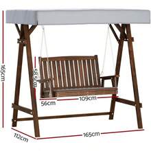 Gardeon Outdoor Swing Chair Wooden 3 Seater Teak Garden Hanging, Patio Baconly Furniture Chairs, With Adjustable Canopy Cushions Stand Resistant 360kg Capacity - Mô hình 1 - Xem 2