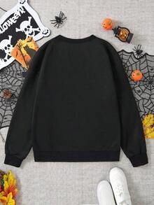 Halloween Print Drop Shoulder Sweatshirt Fall Cloth Women Plaid Cotton Long Sleeve Autumn Women Clothing