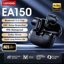 Lenovo Tai nghe Bluetooth EA150, Chống nước và mồ hôi IPX6 cho mưa lớn và tập luyện cường độ cao, Móc tai siêu nhẹ 3,2g, Vừa vặn an toàn khi chạy bộ, tập gym, yoga, Thời gian phát 25 giờ, Chế độ chơi game 65ms, Âm thanh không gian HiFi, Tai nghe Bluetooth, Màu be, Đen - màu đen - Xem 9