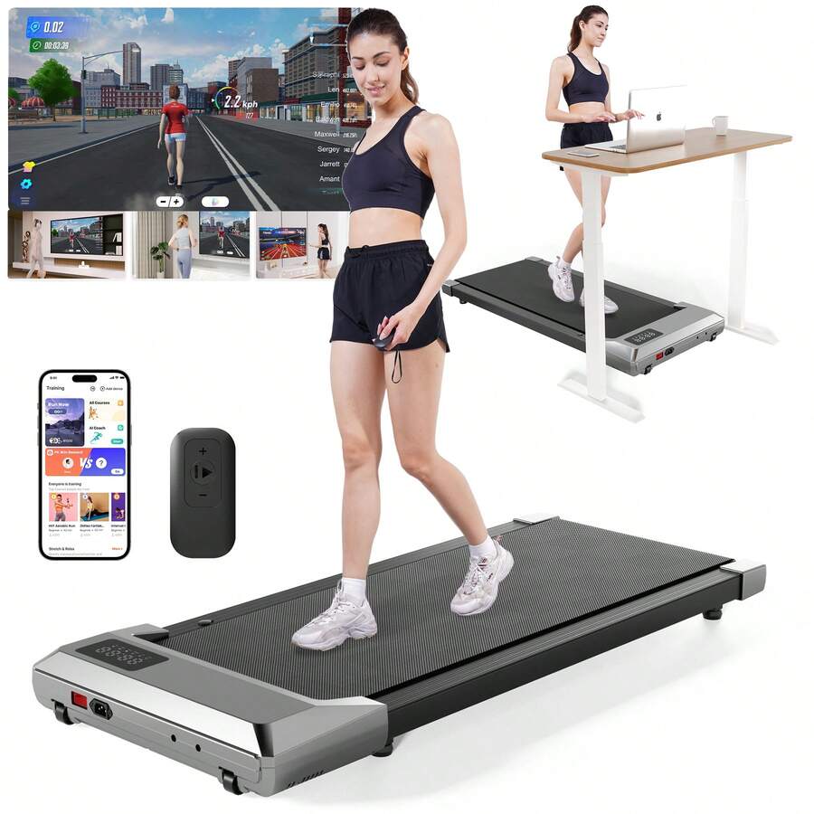 Walking Pad, Under Desk Treadmill For Home, Portable Mini Treadmill, No-Assembly Treadmills, App/Remote Control, Led Display, Walking Jogging Machine(‎Grey) - 查看 1