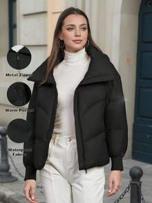 ZIAI Women's Casual Stand Collar Down Jacket, Versatile For Winter - Black - View 1